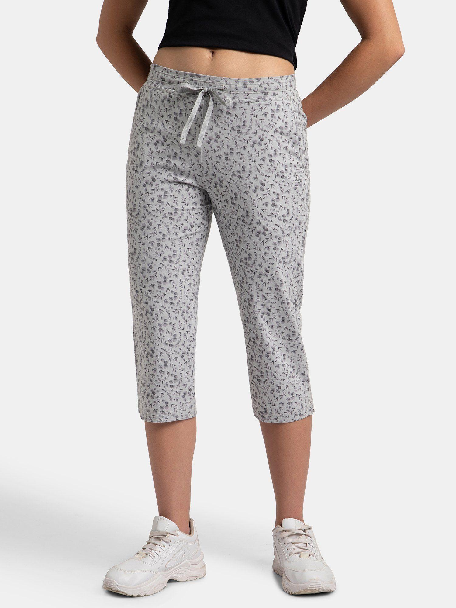 light grey melange printed capri pants - style number - 1300