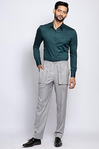 light grey poly viscose & merino wool trousers
