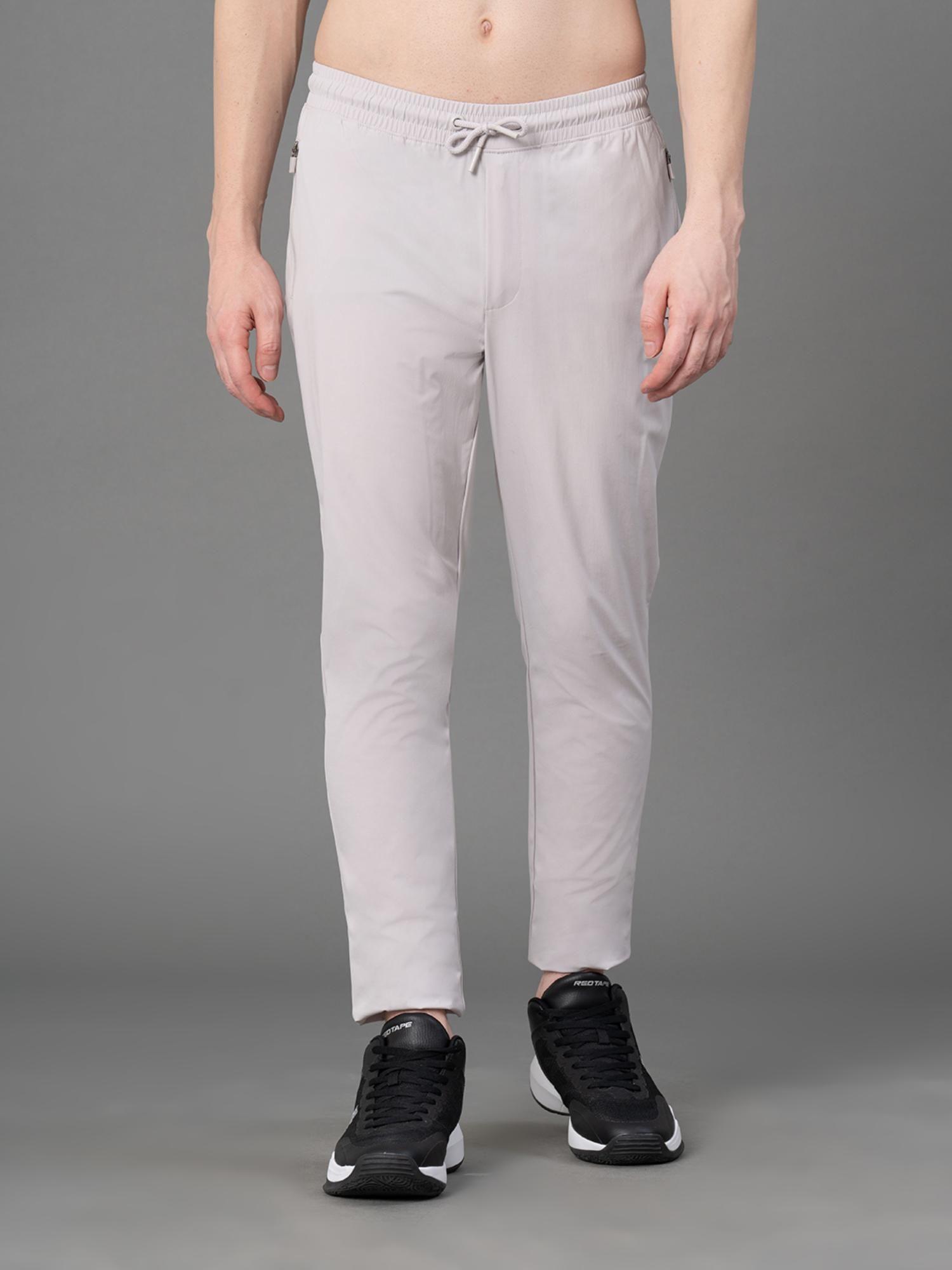 light grey polyester stretch solid mens activewear trackpant