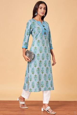 light grey print calf-length  casual women regular fit  kurta