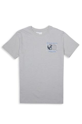 light grey printed casual short sleeves round neck boys regular fit t-shirt