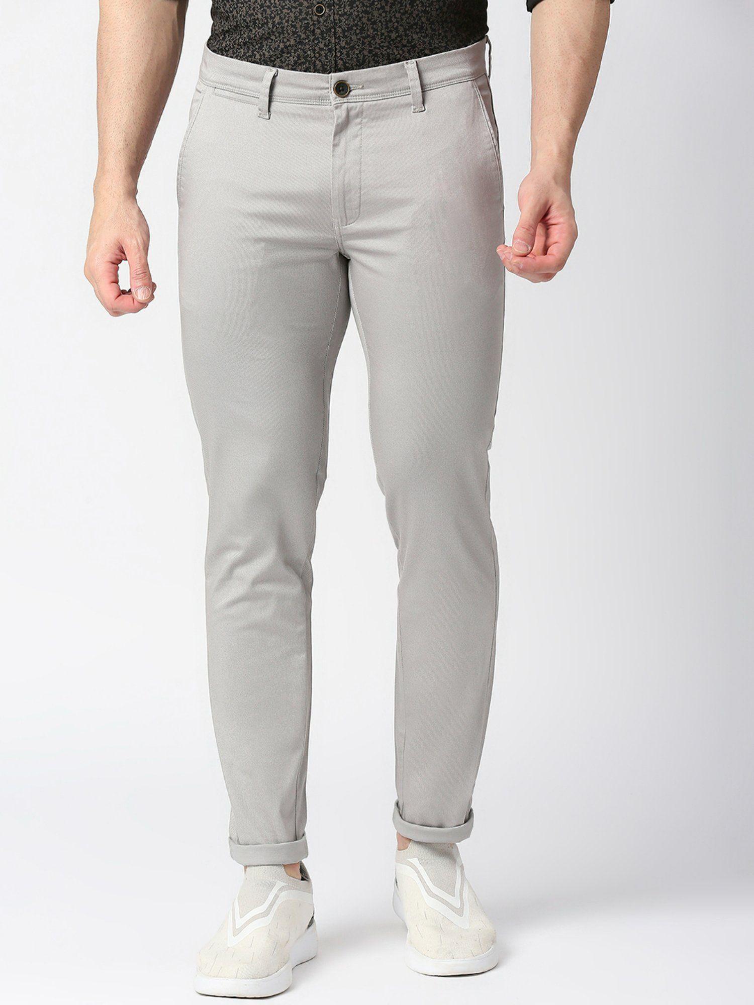 light grey slim tapered cotton stretch trouser