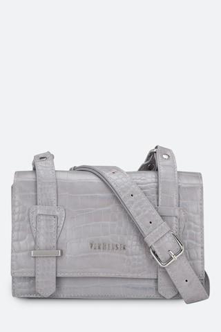 light grey textured formal leather women shoulder bag