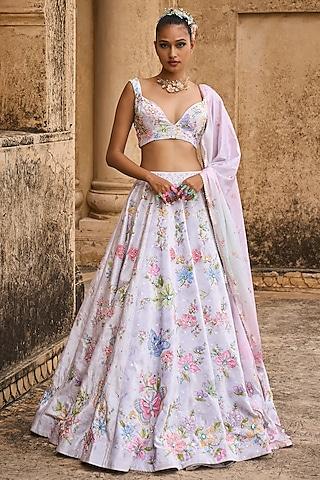 light grey velvet printed lehenga set