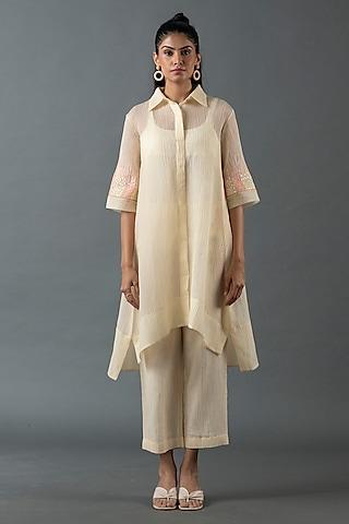 light ivory japanese quash hand embroidered tunic set