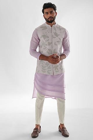 light lavender bamberg silk embroidered nehru jacket