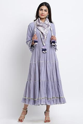 light lavender gathered maxi dress with scarf
