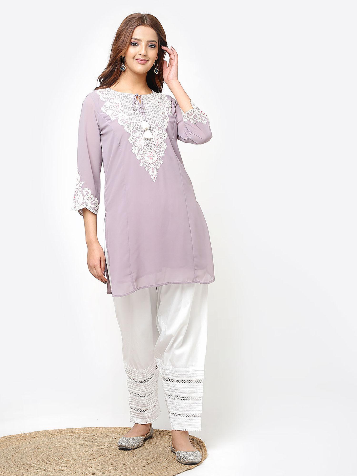 light lavender tunic with dori neck & round hem