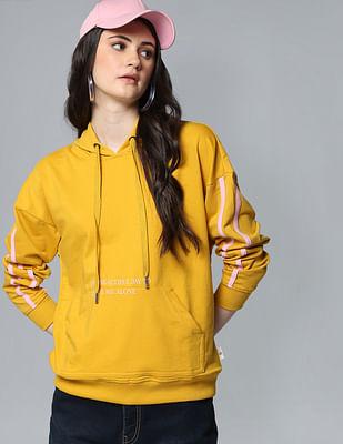 light ochre drop shoulder hooded sweatshirt