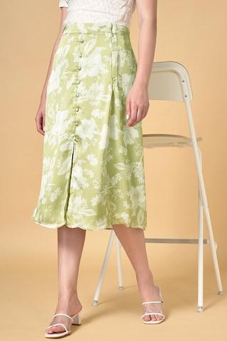 light olive print calf-length  party women comfort fit  skirt
