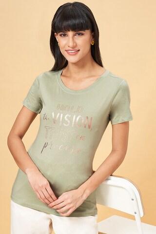 light olive printed cotton women regular fit tops