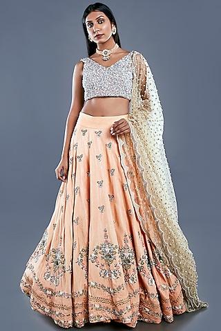 light orange embroidered lehenga set