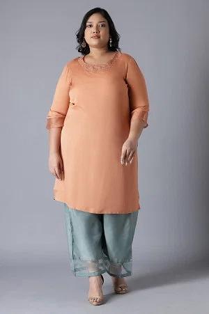 light orange kurta with embroidery