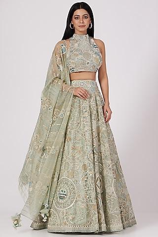 light pastel mint hand embroidered lehenga set