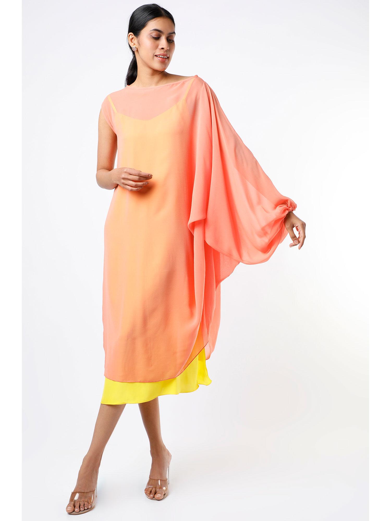 light peach drape dress