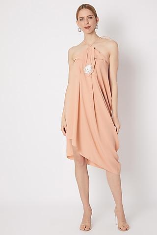 light peach dress with origami flap neckline