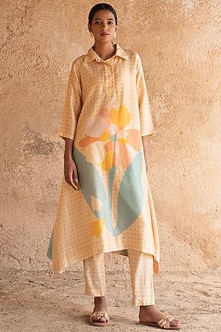 light peach dupion silk a-line kurta set