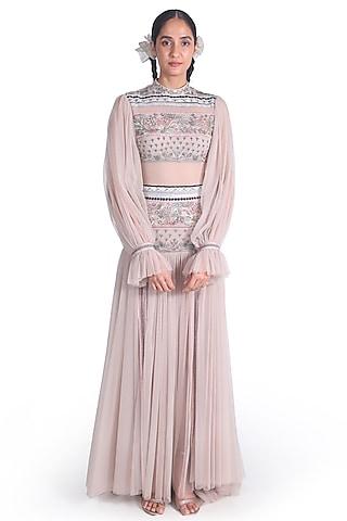 light peach embroidered gown