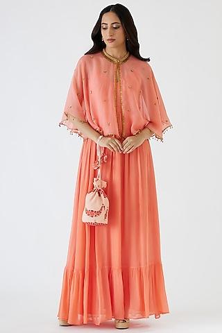 light peach embroidered jacket dress