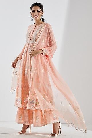 light peach foil printed anarkali set