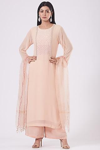 light peach hand embroidered kurta set