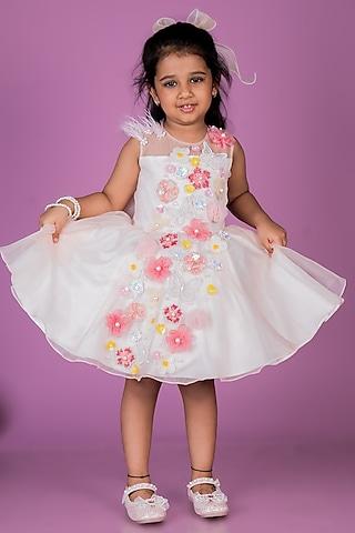 light peach organza 3d floral hand embroidered dress for girls