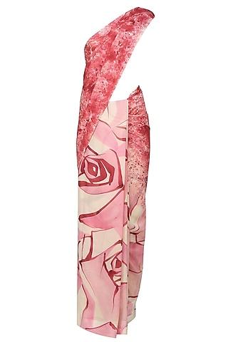 light pink "peony" floral handpainted saree with an unstitched blouse piece