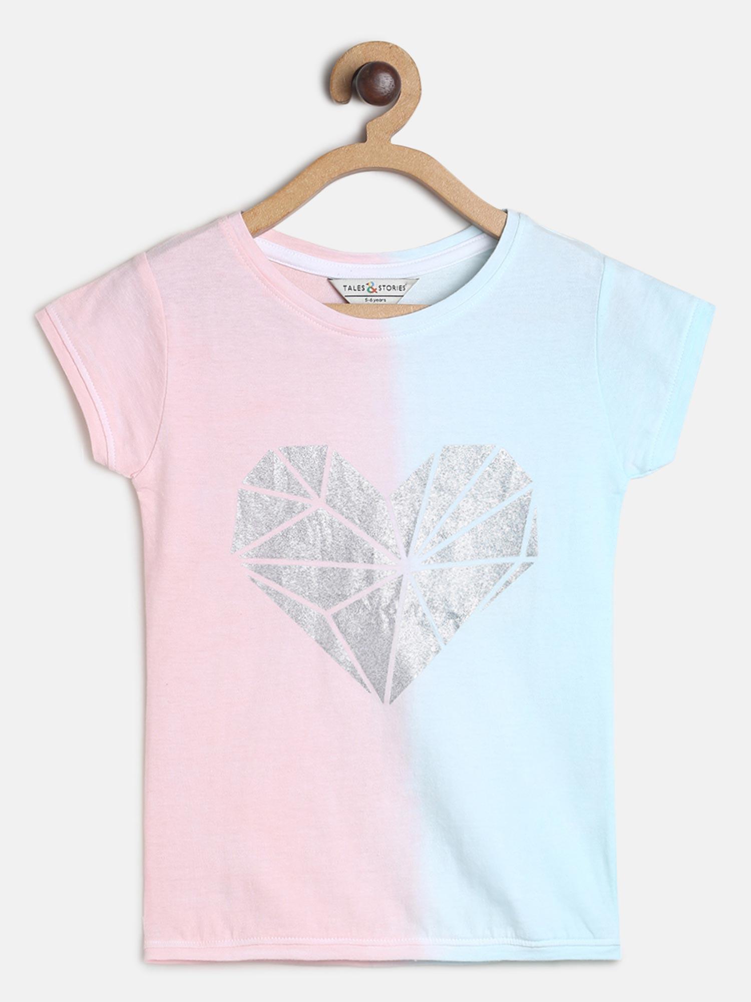 light pink & blue cotton t-shirt for girls