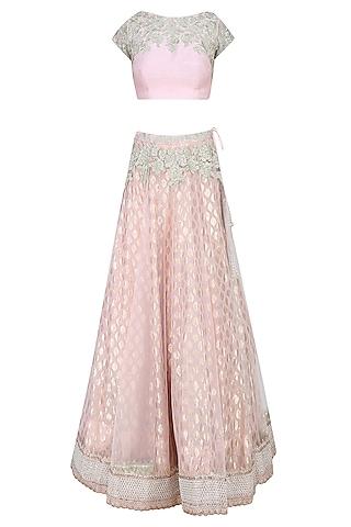 light pink and  mint green embroidered lehenga set