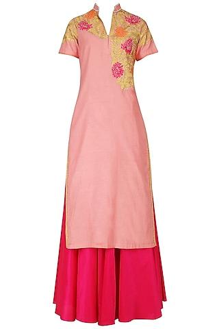 light pink and magenta embroidered kurta set