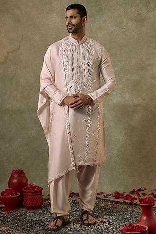 light pink art silk mirror work kurta set