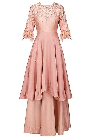 light pink asymmetrical embroidered anarkali set