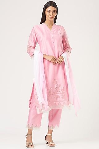 light pink chanderi & organza kurta set