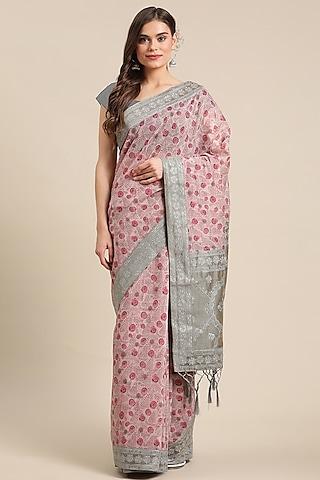 light pink chanderi silk printed saree