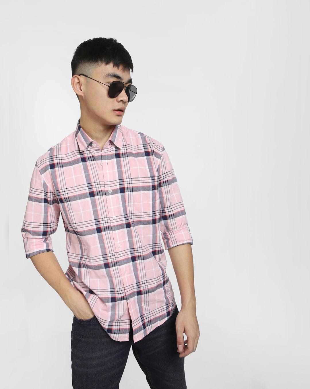 light pink check full sleeves shirt