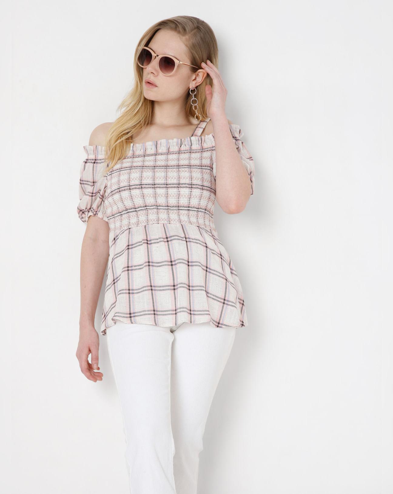 light pink check top