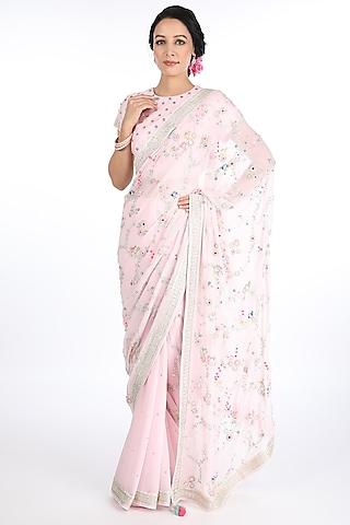 light pink chiffon saree set