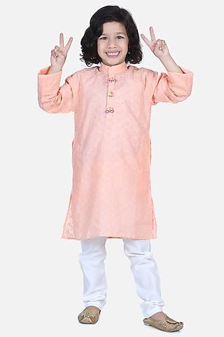 light pink chikankari kurta set for boys