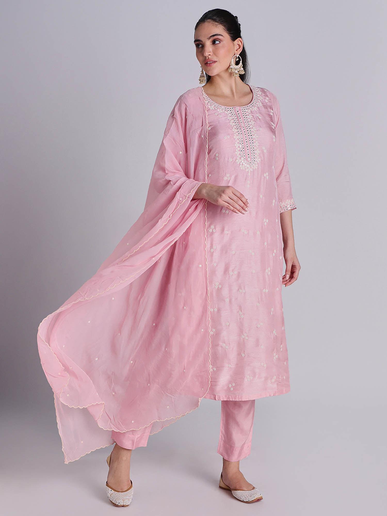 light pink color kurta with pant and dupatta (set of 3)