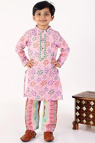 light pink cotton kurta set for boys