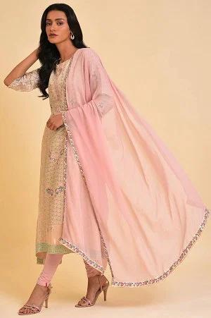 light pink dupatta with printed border