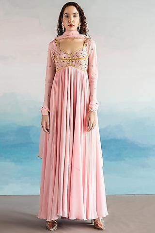 light pink embroidered anarkali set