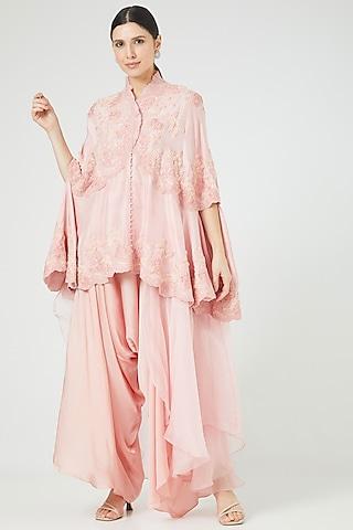 light pink embroidered cape set