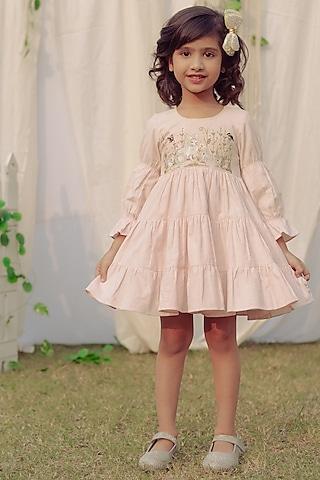 light pink embroidered dress for girls