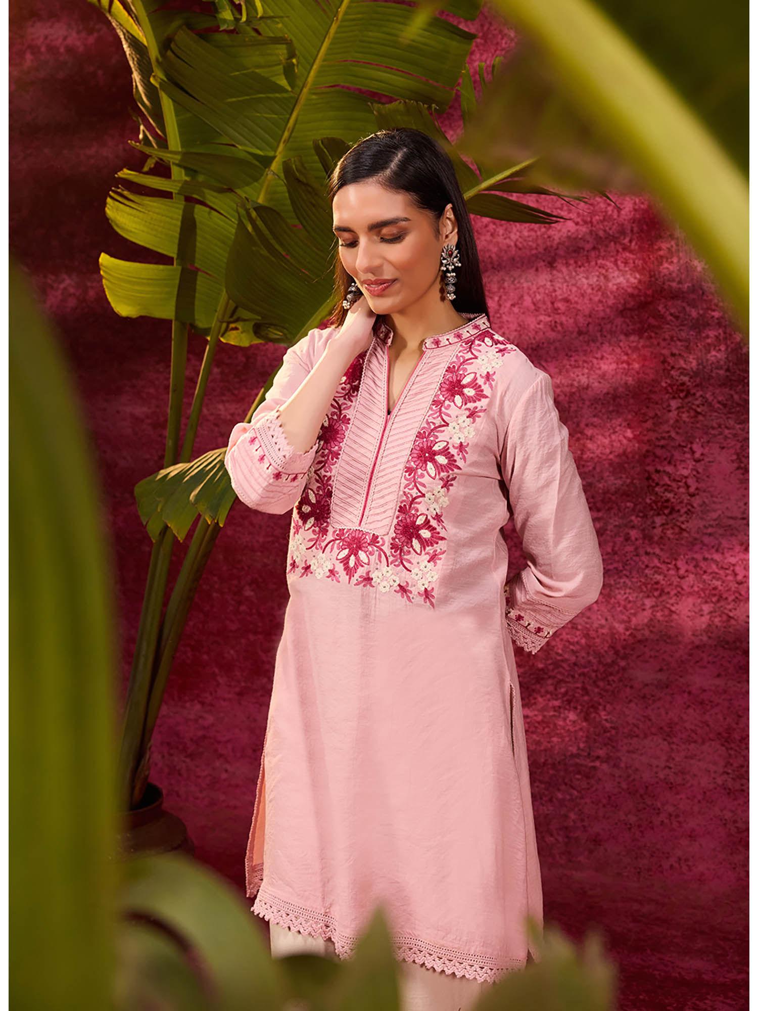 light pink embroidered kurta for women