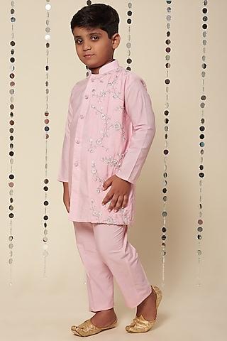 light pink embroidered kurta set for boys