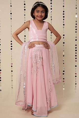 light pink embroidered lehenga set for girls