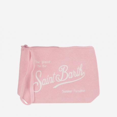 light pink fabric clutch bag