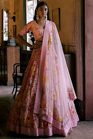 light pink floral embroidered lehenga set