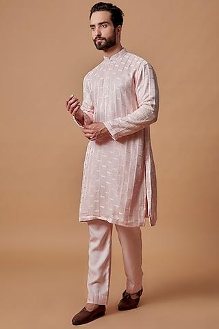 light pink georgette chikankari embroidered kurta set